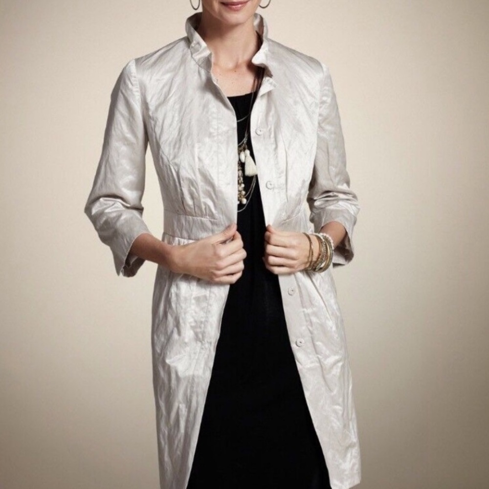 Chico's Pearl Silver Trench Coat - Picture 8 of 9